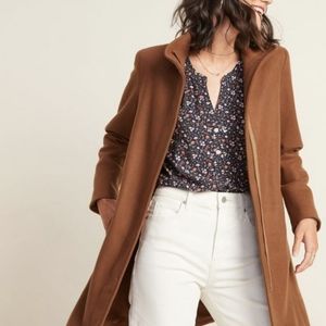 Old Navy Relaxed Full Zip Funnel Neck Caramel Brown Coat Sz XS Petite - NWT
